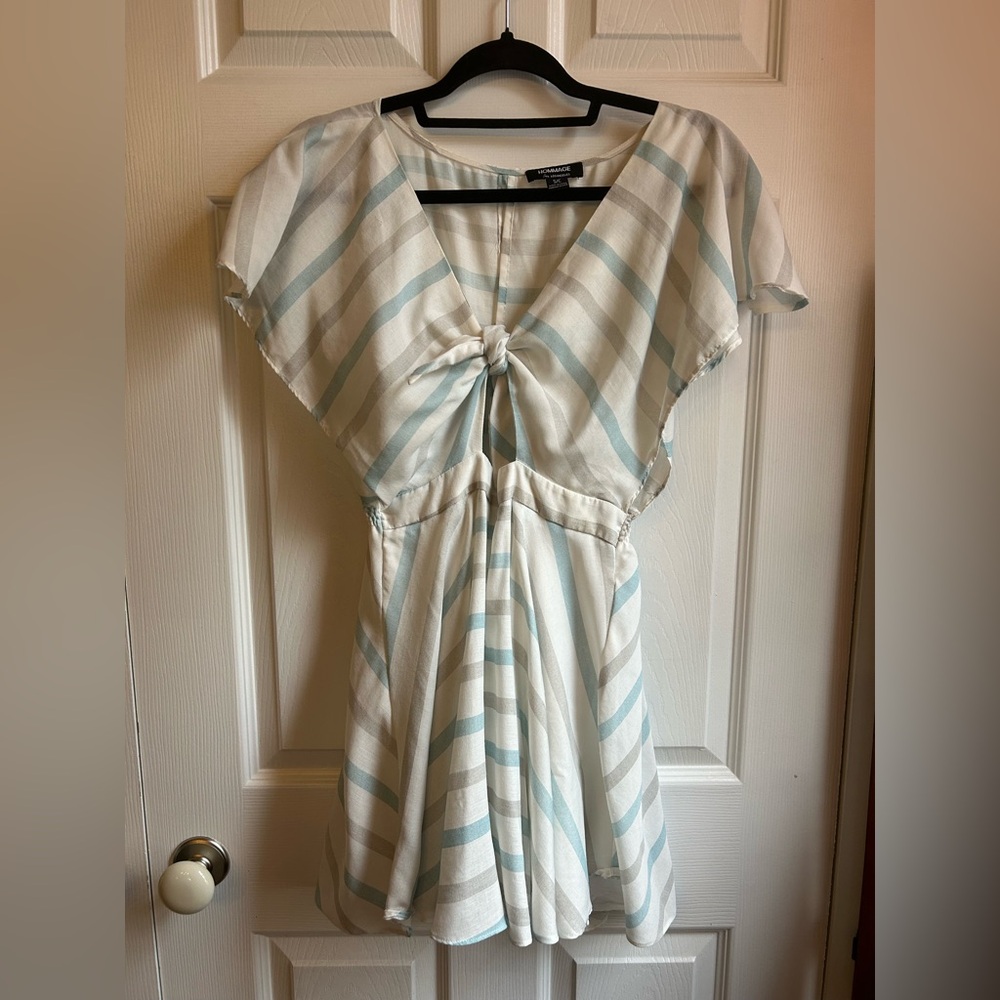 White and Blue Flowy Striped Romper - S